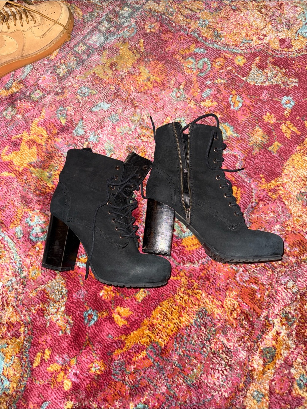 Steve Madden Black Lace-Up Chunky Heel Ankle Boots